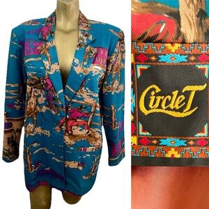 VINTAGE Circle T WESTERN BLAZER Country Horses COWBOY Theme Oversized Medium